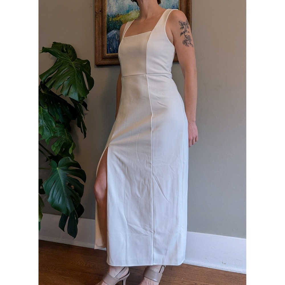 NWT Show Me Your MuMu Eden Maxi Dress Med Stretch Leg Slit Square Wide Strap USA